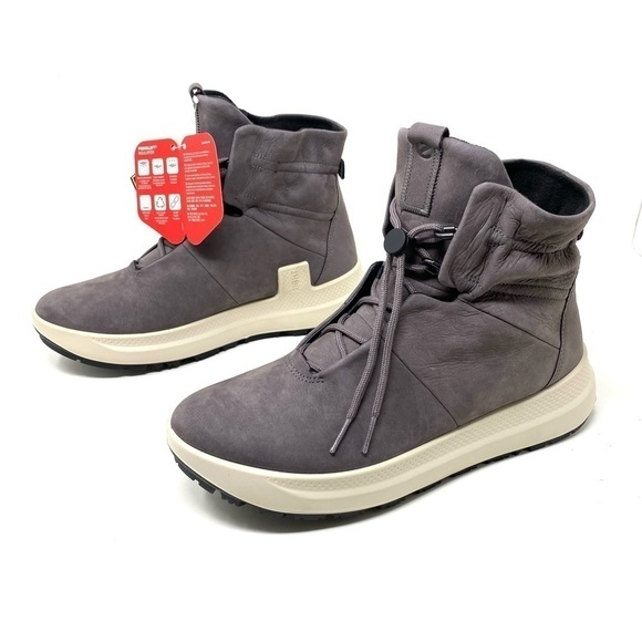 ECCO SOLICE WATERPROOF Lace Up LEATHER BOOTIE IN GRAVITY - Picture 2 of 8